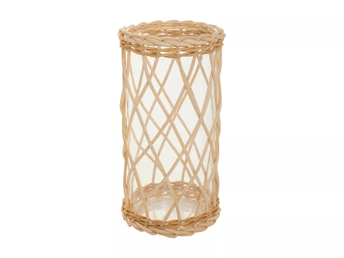 Vase en verre et rotin marron d10x20h