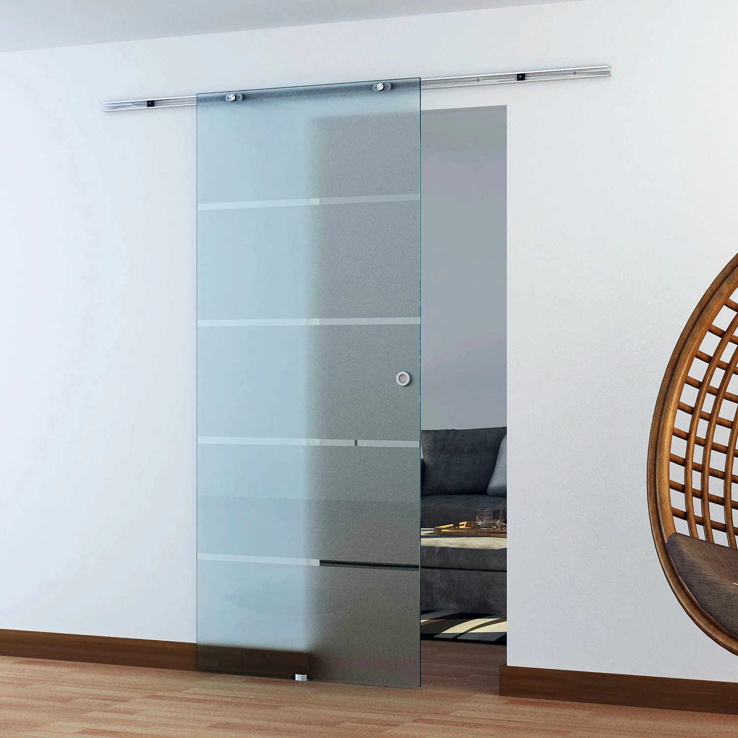 HOMCOM Glasschiebetür mit Streifen transparent