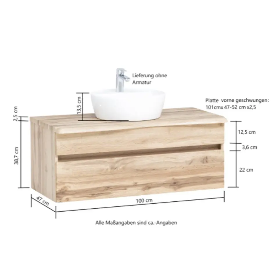 Wastafelmeubel Vikas 101cm 2 lades - antraciet/eik