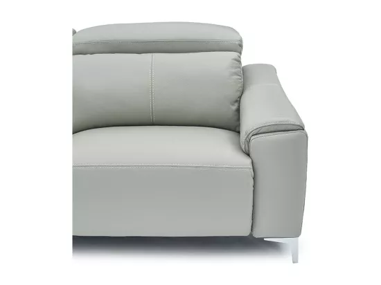 Canapé relaxation électrique 3 places en cuir BIANCA - Gris clair Gris perle - Angle Droit