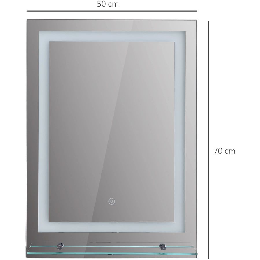 kleankin LED Badezimmerspiegel mit Glas-Ablage silber