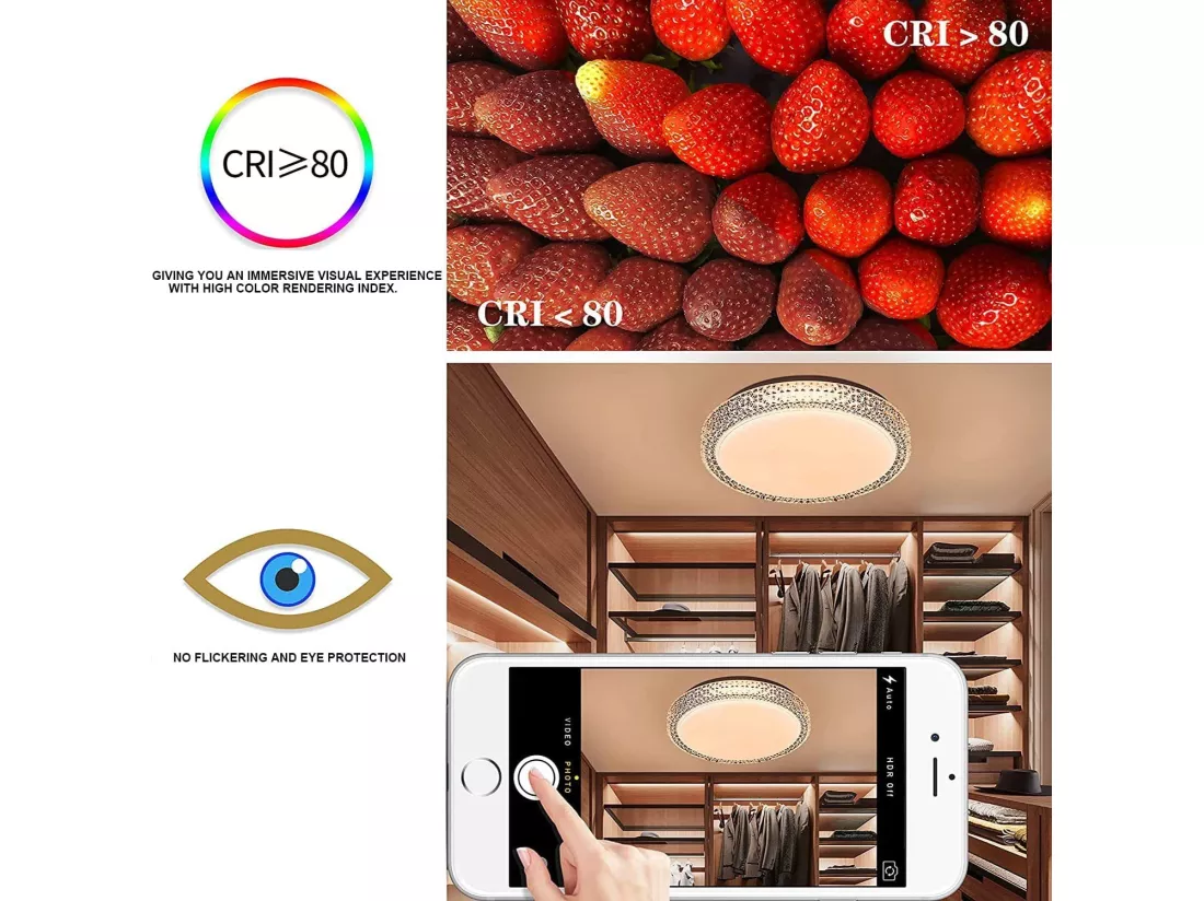 NETTLIFE Plafonnier LEDavec télécommande à intensité variable 18W, diamètre 30cm, ciel étoilé en cristal moderne, adapté pour chambre à coucher, salon