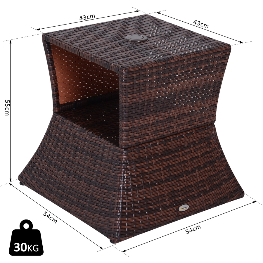 Outsunny Rattan-Gartentisch mit Sonnenschirm-Halterung braun