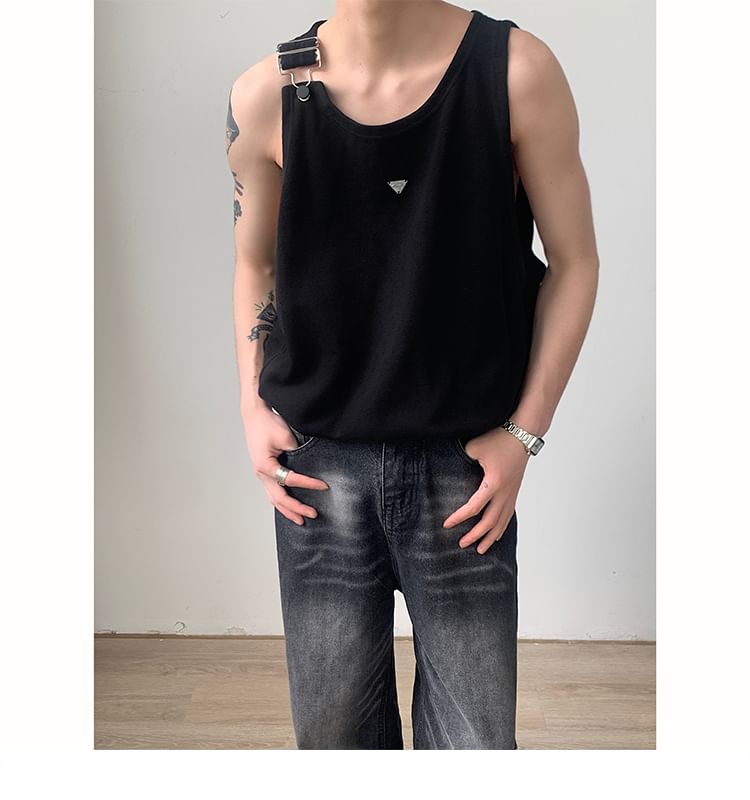 Breeson - Effen tanktop met studs en gesp