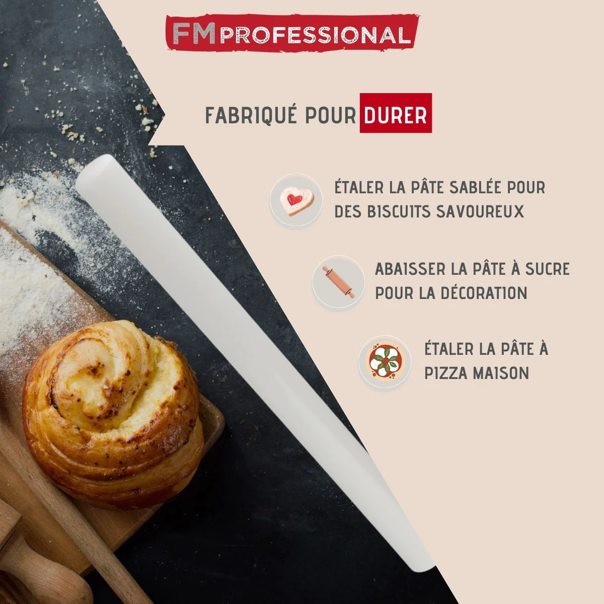 Rouleau à pâtisserie 50 cm en HPDE Pâtisserie FM Professional