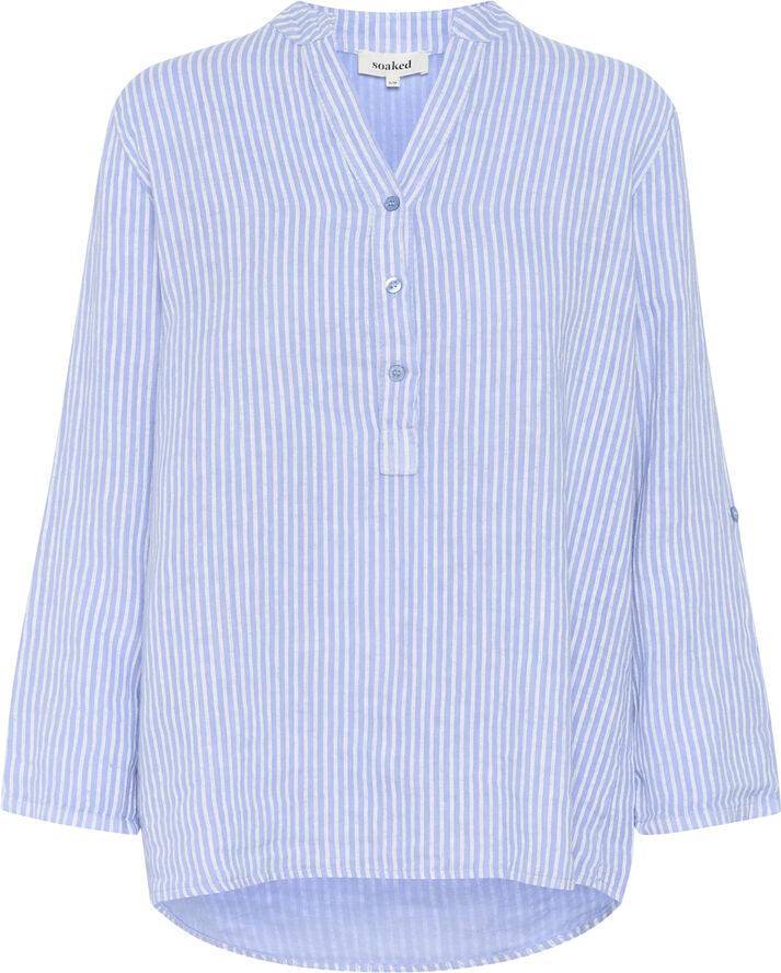 Soaked in Luxury SLAuran Blouse - 100% Linen Blue yonder stripe