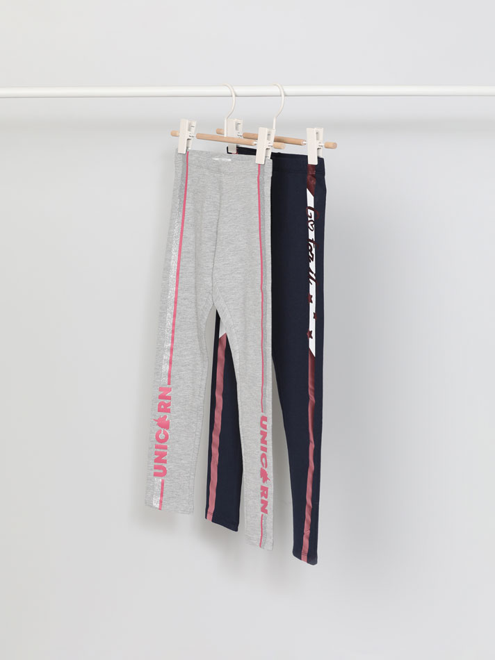 Conjunto de 2 leggings com listra lateral brilhante - Cinza/azul