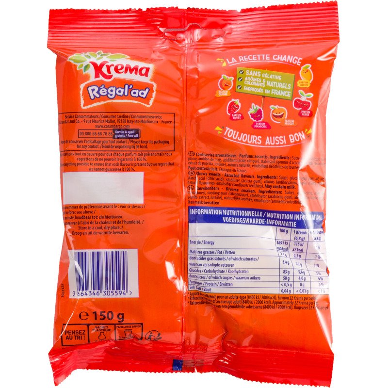 Bonbons Régal'ad Krema - Carton de 12 sachets de 150 g