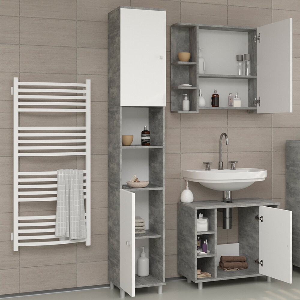 Vicco Badmöbel Set Fynn Badezimmer Spiegel Kommode Unterschrank Grau Beton