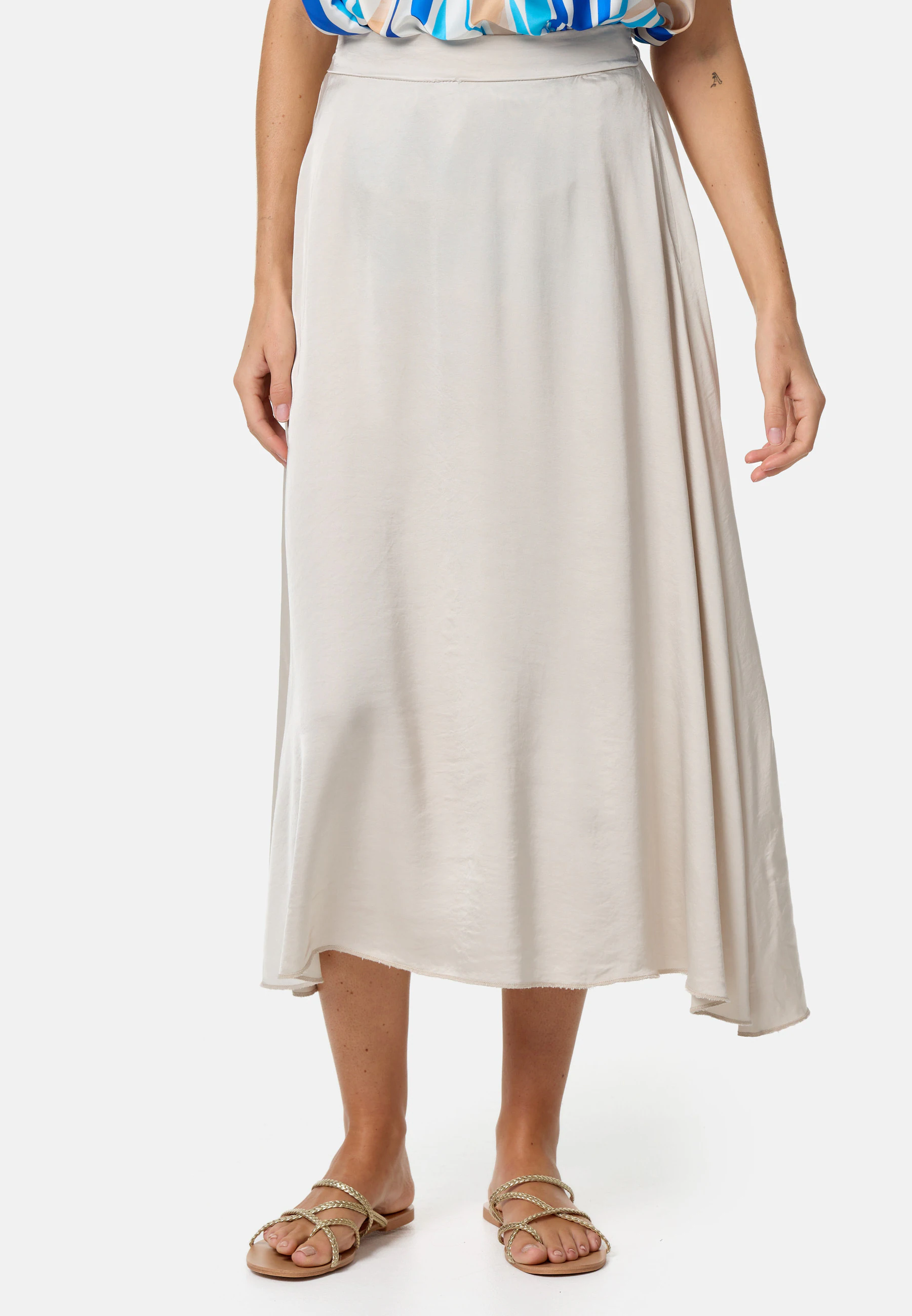PM SELECTED Damen Eleganter Maxirock Midi Business A-Linien Satin Rock PM29