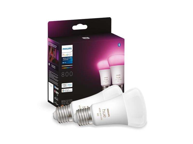 Philips Hue Leuchtmittel White & Col. Amb. E27 Doppelpack 2 Per Bluetooth steuerbares Hue E27-Leuchtmittel