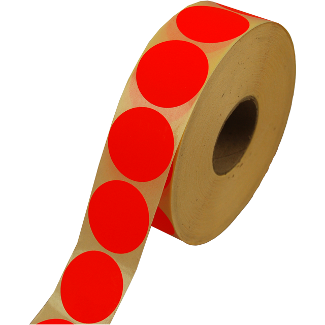 Etiket, Reclame-etiket, papier, permanent, ∅35mm, fluor/rood