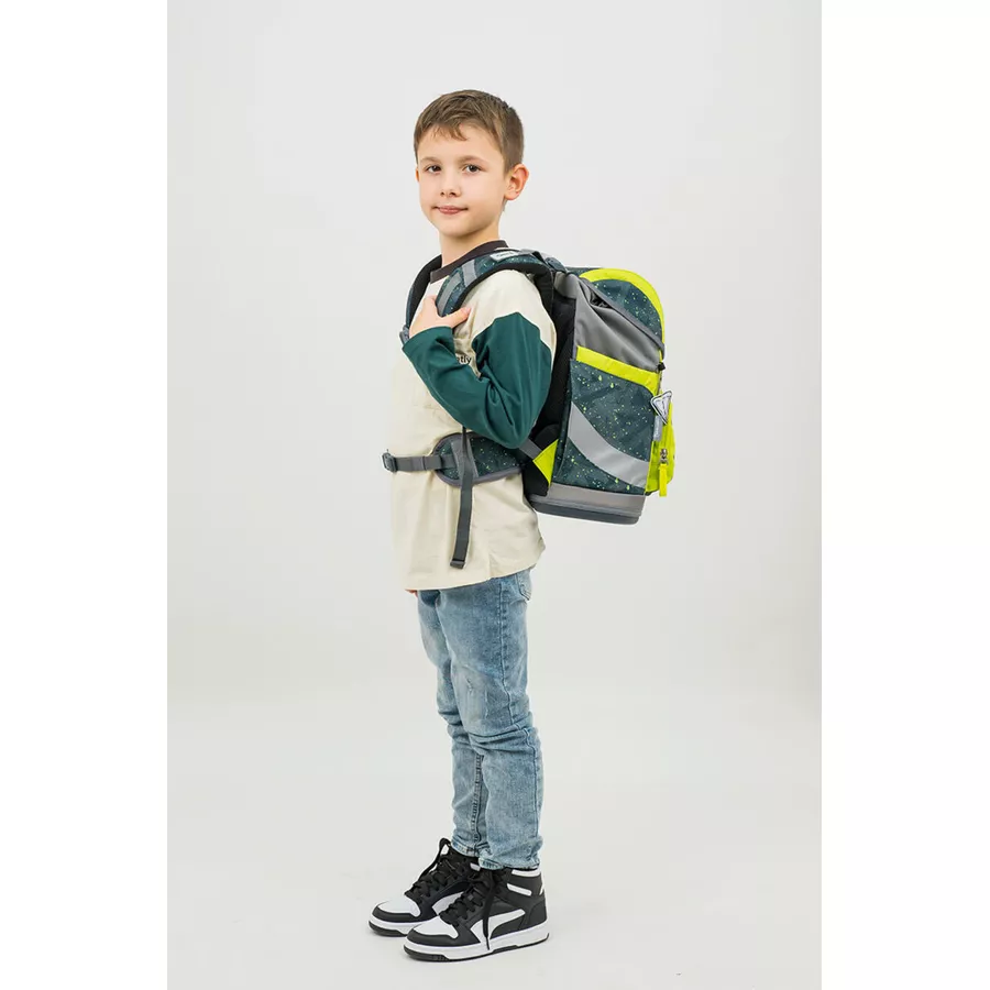 Belmil Schulranzen Smarty Schulranzen Set 6-teilig mit Brustgurt, Hüftgurt Green Splash
