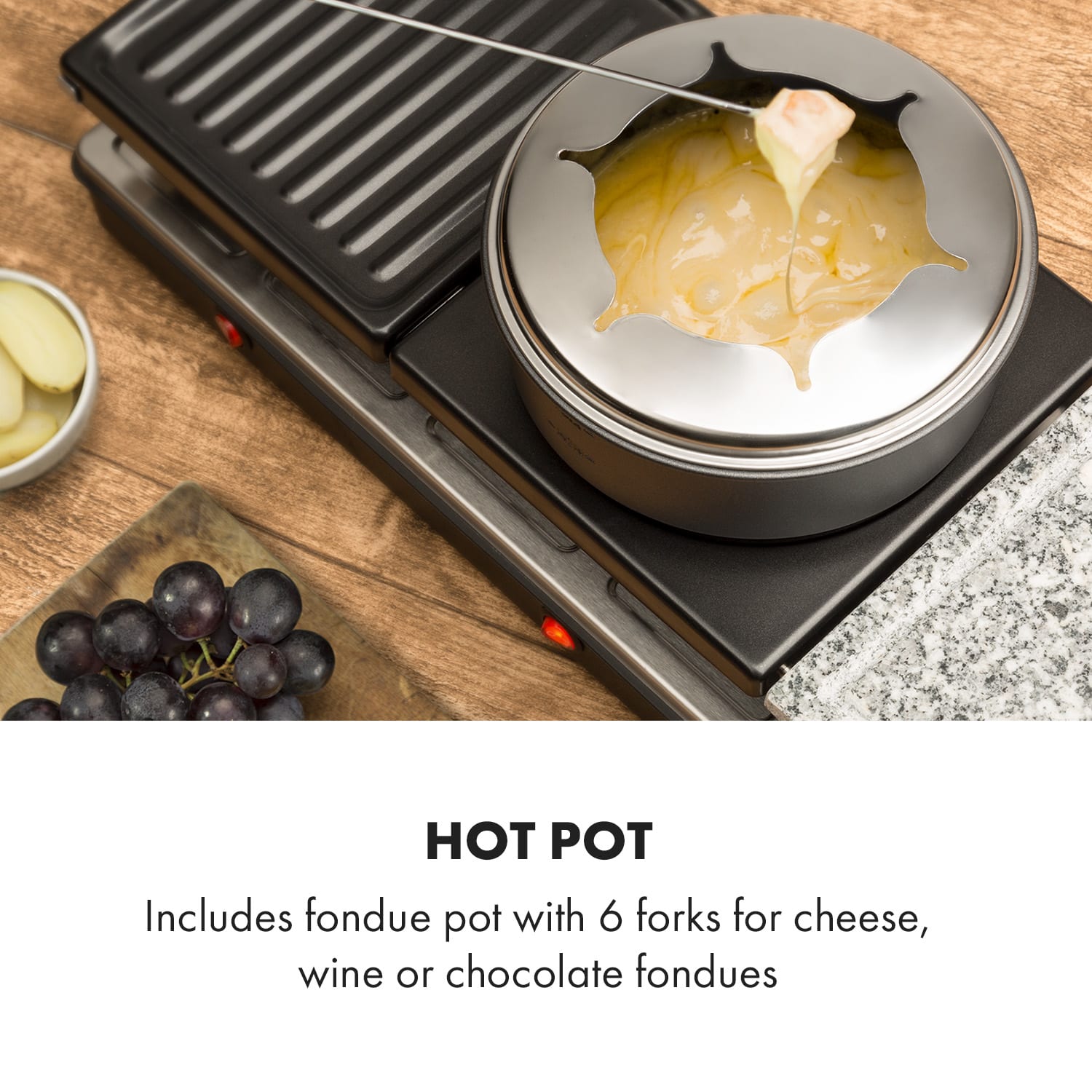 Fonduelette XL 3-in-1 Raclettegrill Fondue Naturstein 1650W 12 Pers