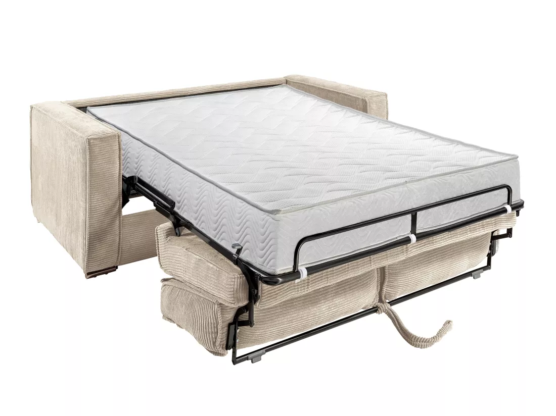 Canapé 3 places convertible express en velours côtelé beige - Couchage 140 cm - Matelas 22 cm LORETO