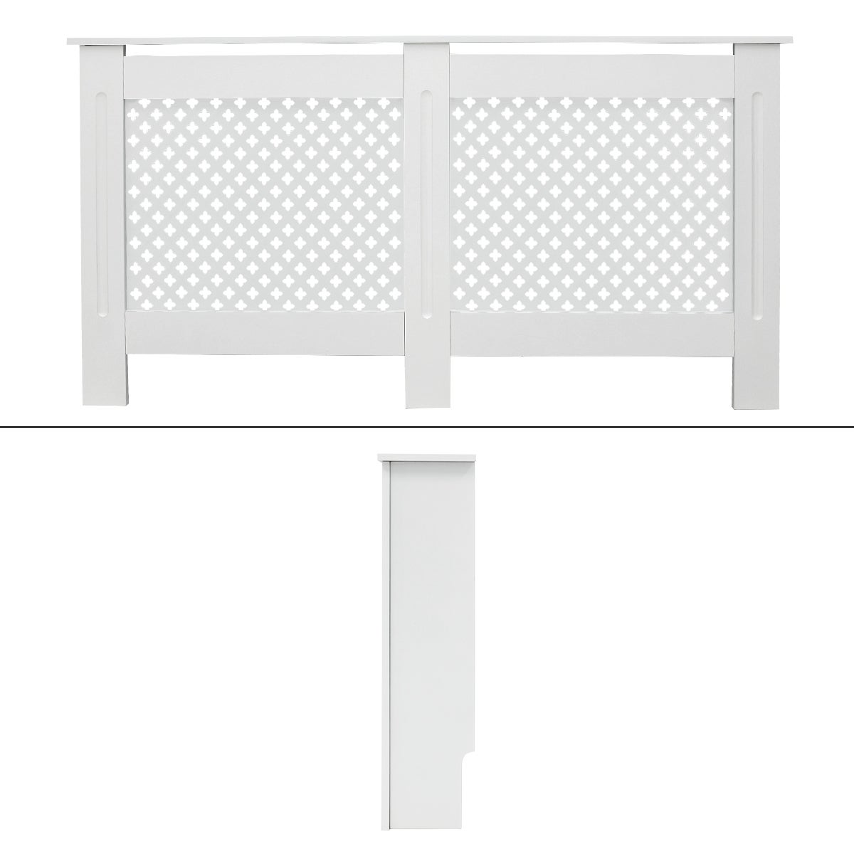 ECD Germany radiatorbekleding met honingraatmotief, 152x19x82 cm, wit gelakt MDF, voor slaapkamer, woonkamer, radiatorbekleding, verwarmingsbekleding, radiatorbekleding