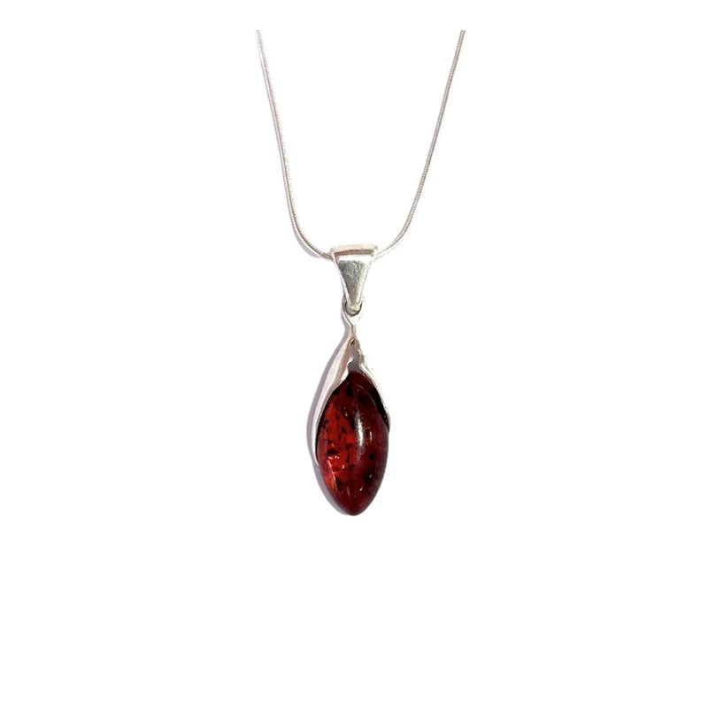 Collier argent, ambre cognac