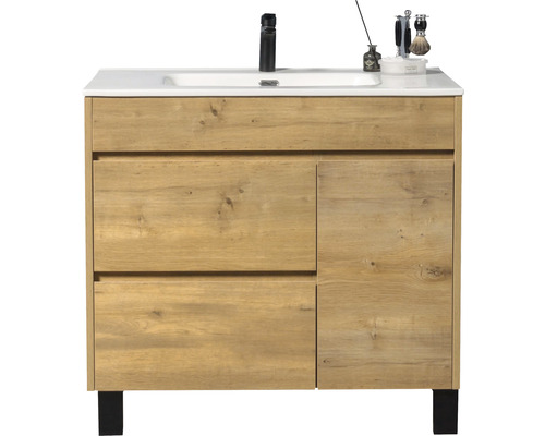 Wastafelmeubel met onderkast, Sofi, BxHxD 80 x 72 x 46 cm, frontkleur eiken