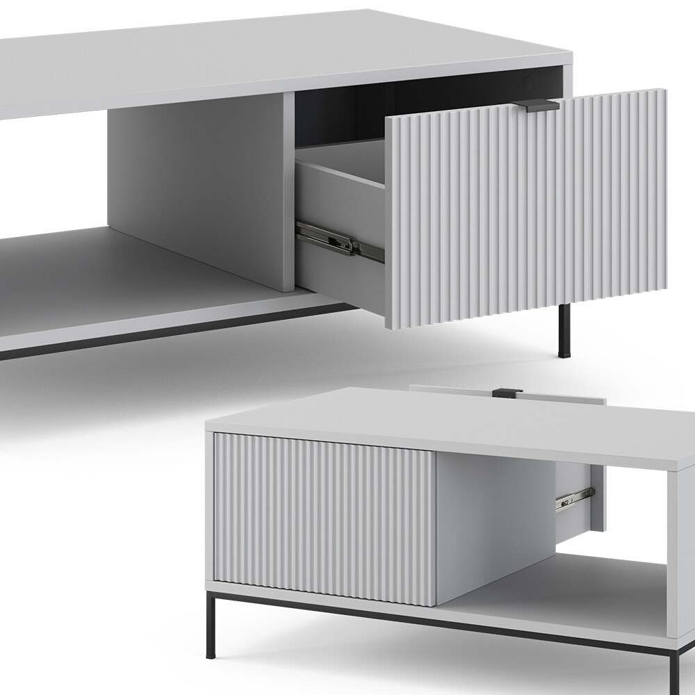 Vicco Couchtisch Eliza 90 x 50 cm, Grau, moderner Wohnzimmertisch mit Schublade