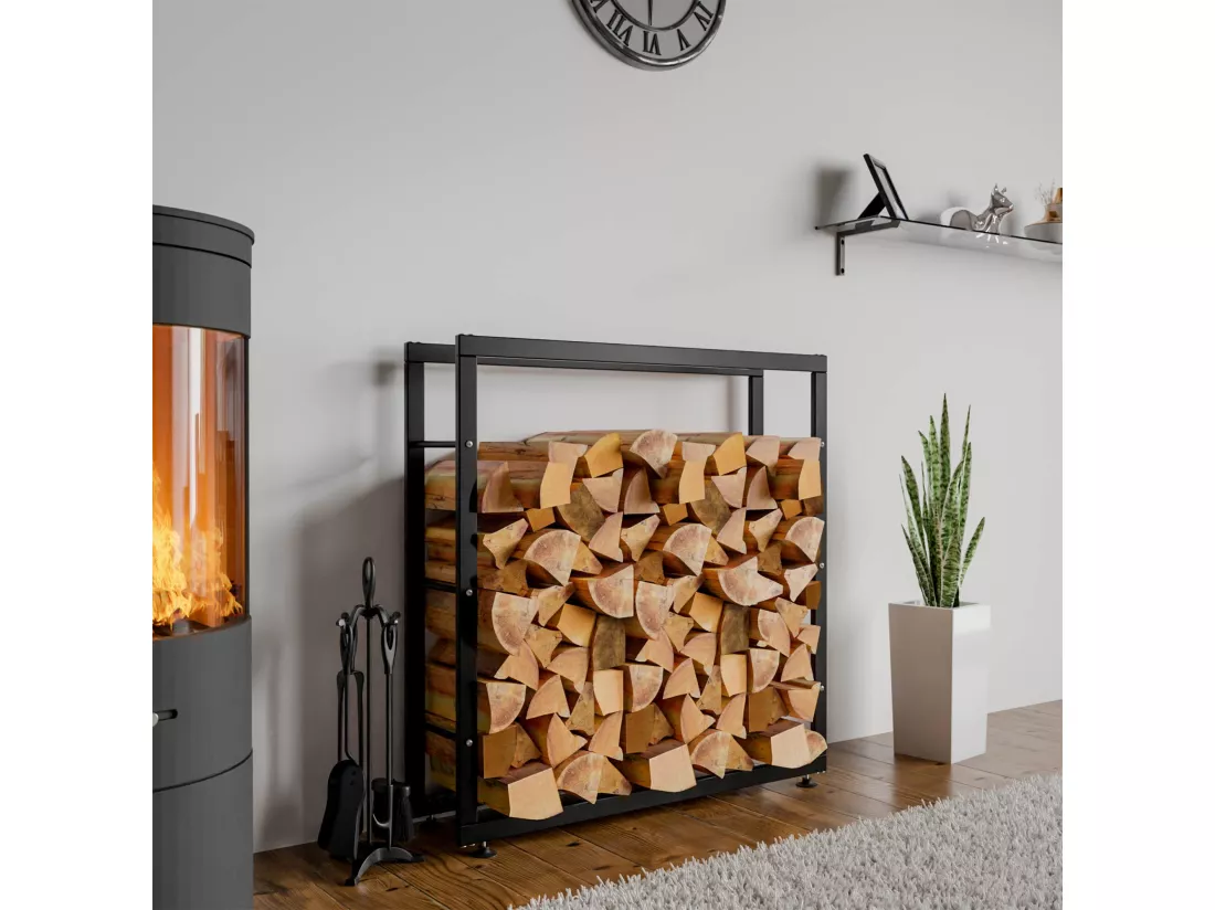 Etagère bois de cheminée - Métal - 100 x 25 x 100cm - Noir - Keri V2