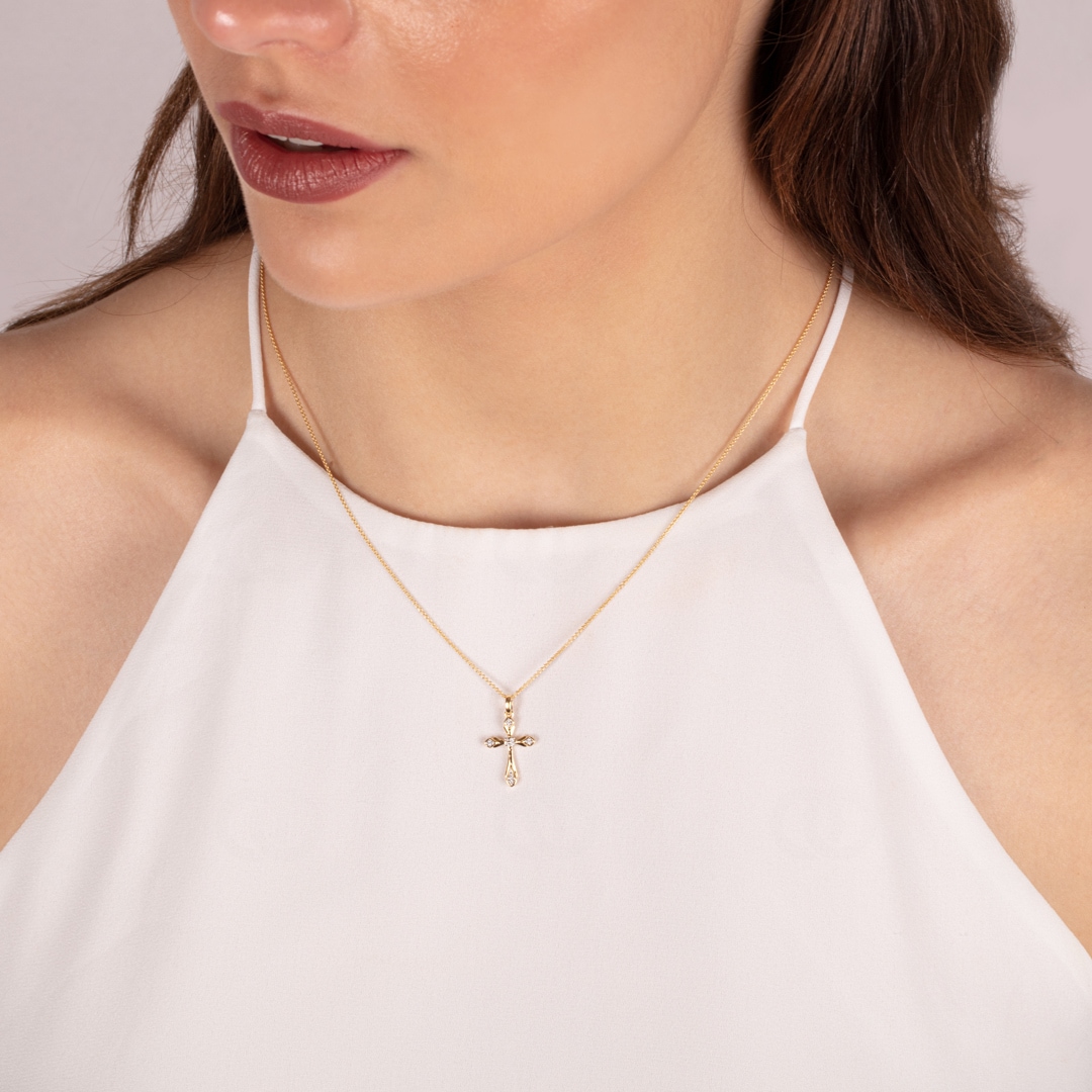 Anhänger 750/18 K Gelbgold Kreuz mit Diamanten 0.03 ct H/si