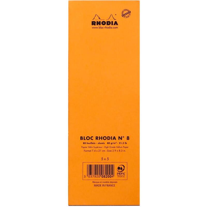 Bloc agrafé Shopping N°8 7,4x21 cm 80 feuilles petits carreaux 5/5 80 g. - Orange