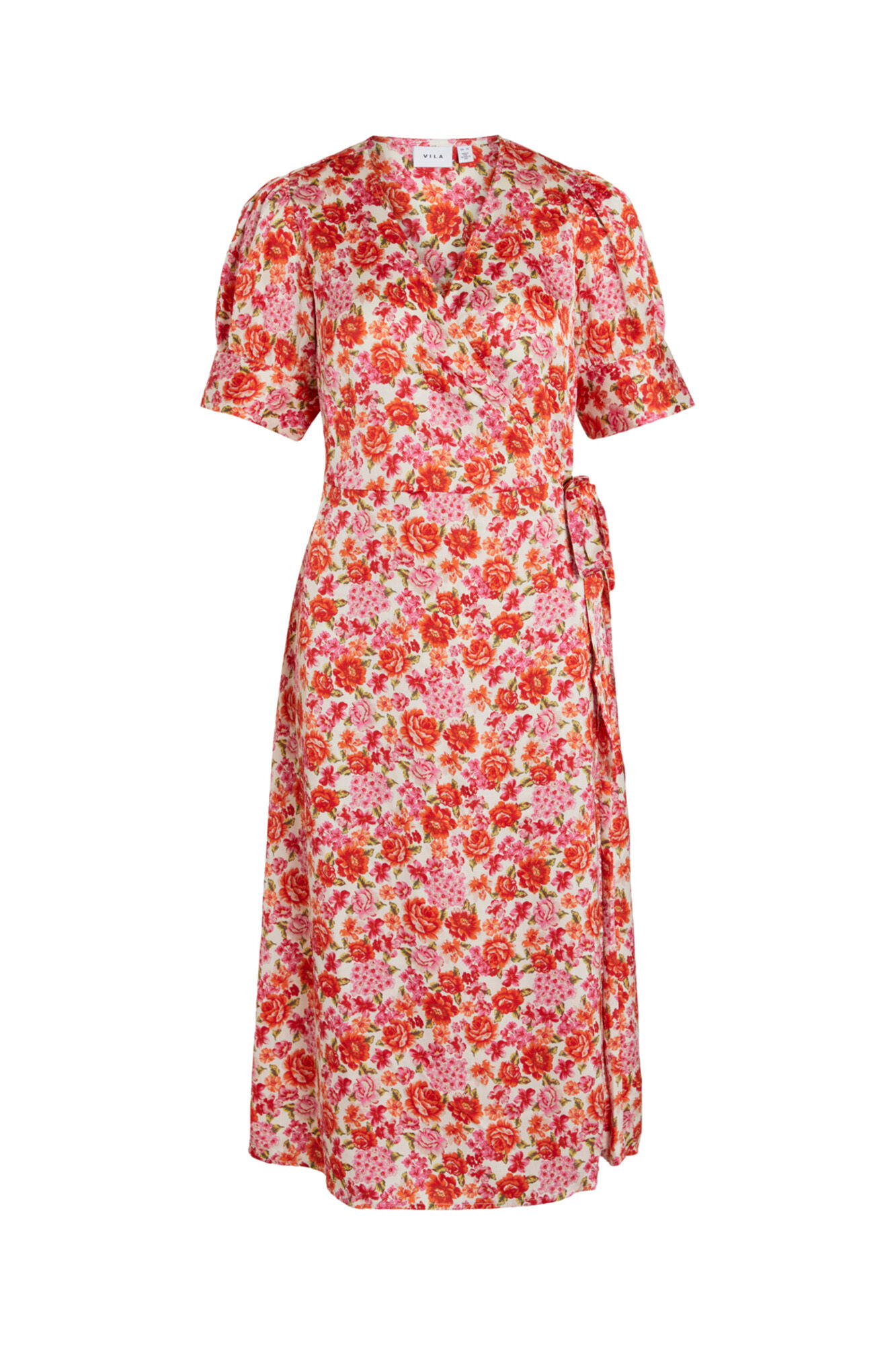 Vestido midi de manga curta - Laranja