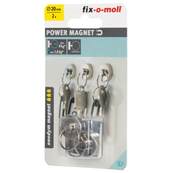 Magneet sleutelhanger Neodymium zilver 20mm 2 stuks