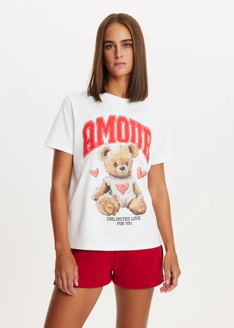 T-shirt met print amour bear wit (WIT)