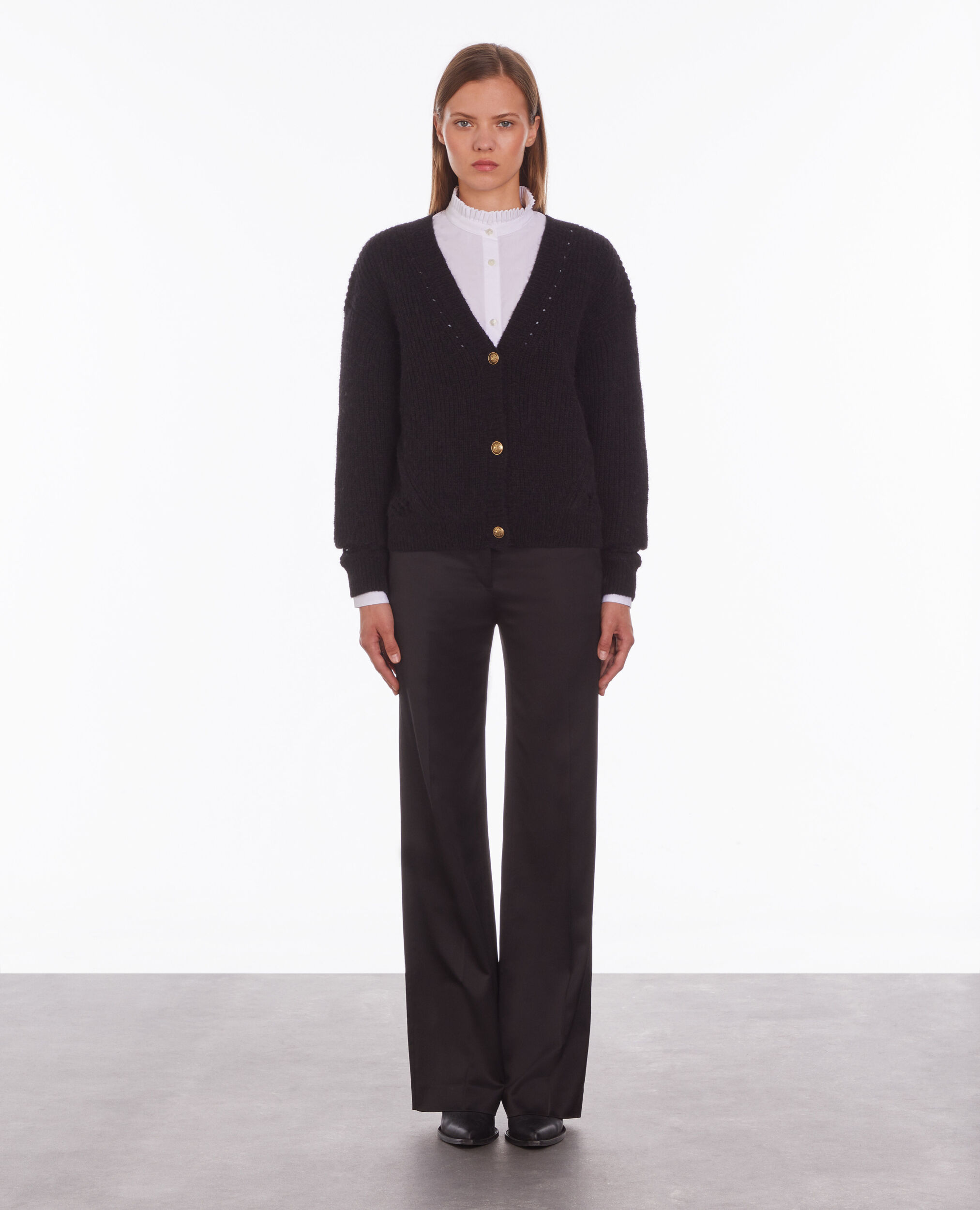 Cardigan noir en laine mélangée