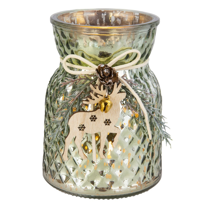 Vase mit Hirsch grün - ca. 10 x 13,5 cm