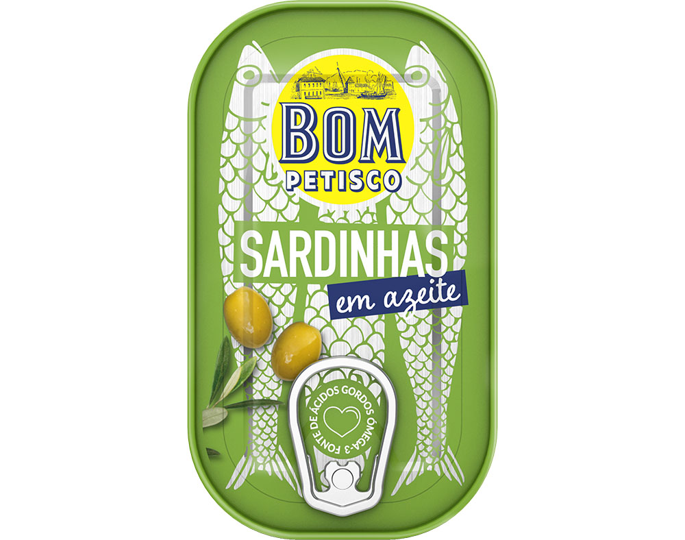 SARDINHA INTEIRA BOM PETISCO EM AZEITE 120(84)G