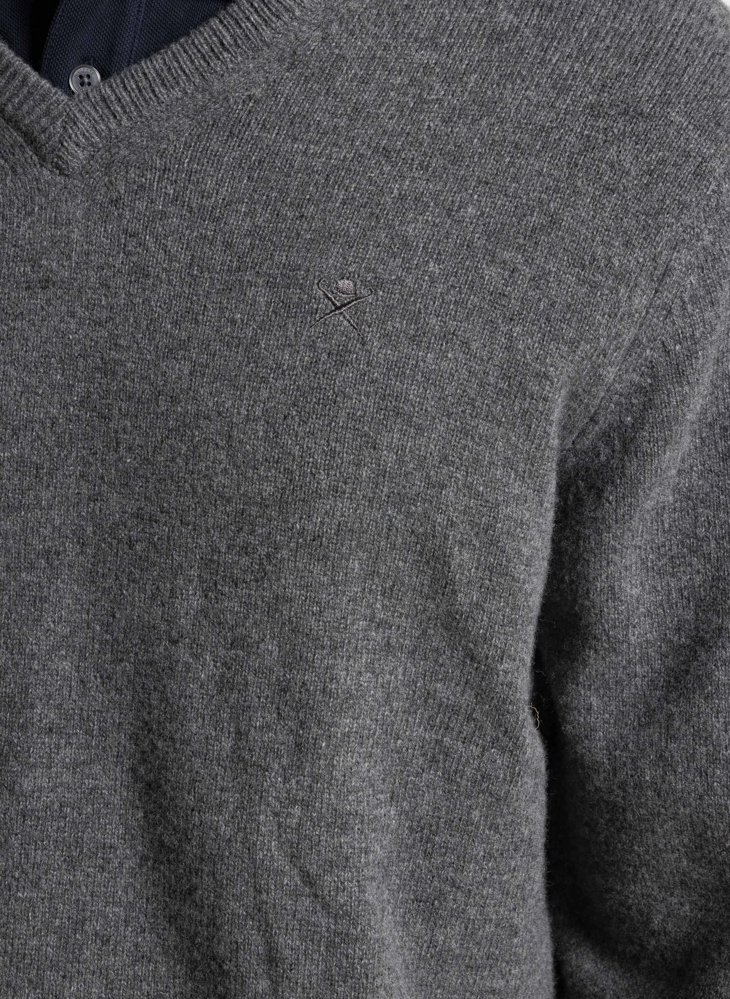 Pull regular-fit col V brodé en laine | Gris
