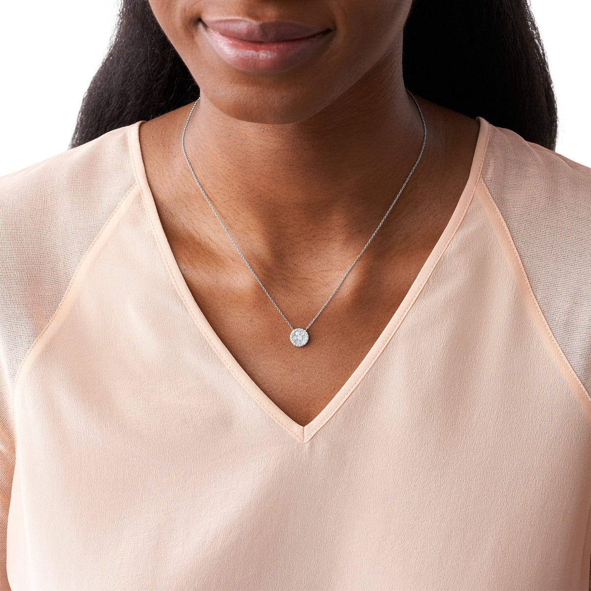 Collier FOSSIL argent 925 nacres et zirconias 45 cm