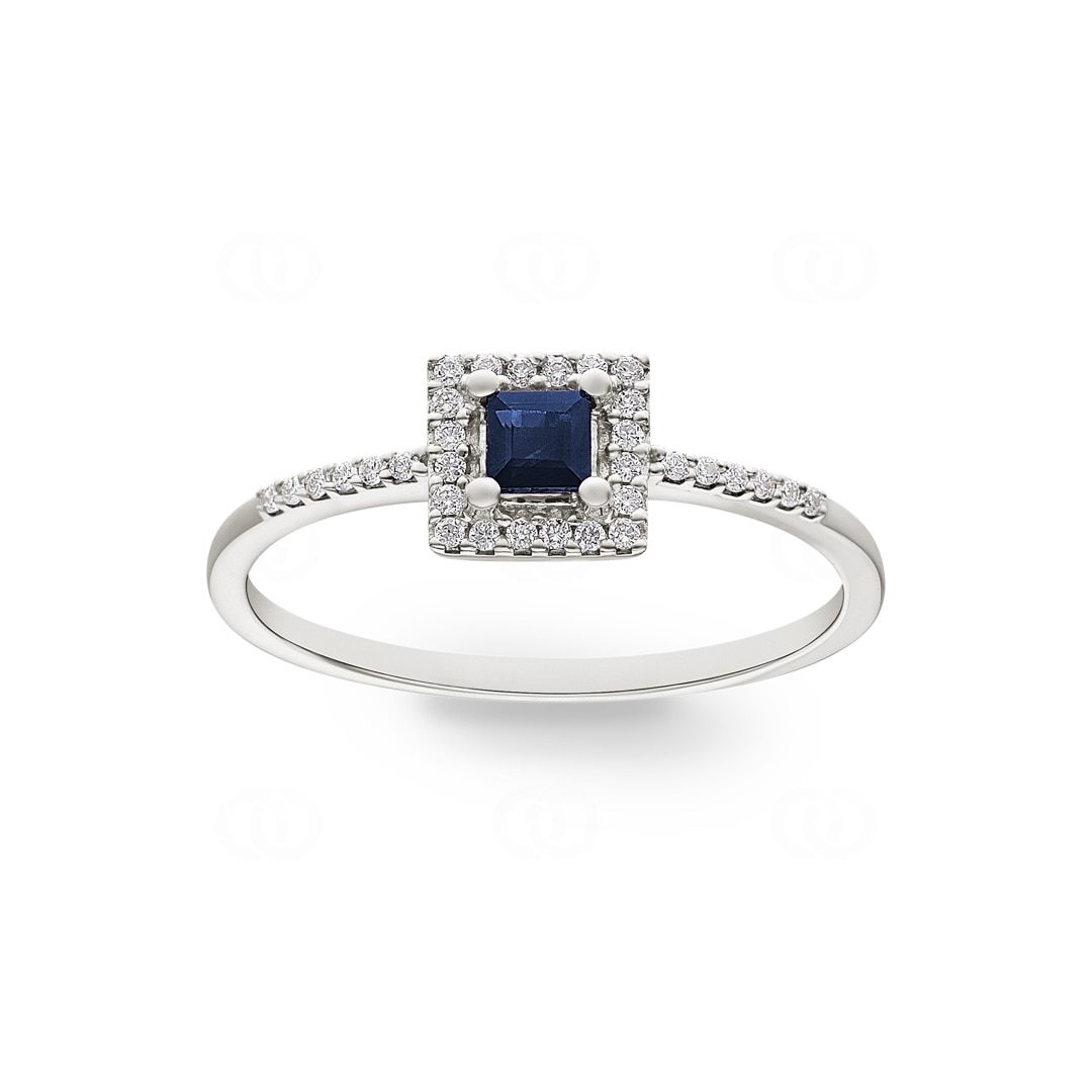 Damenring 750/18 K Weissgold mit Saphir und Diamanten 0.09 ct H/si