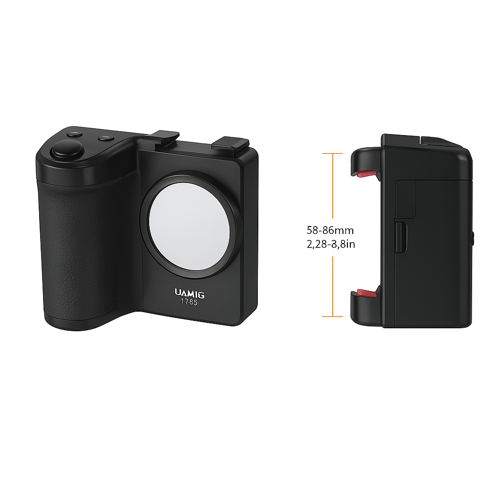 Universal Wireless Handy-Stabilisator mit Griff / Bluetooth-Fernbedienung (30m) / LED-Licht & Selfie-Halterung / Kompatibel mit Stativ - Schwarz