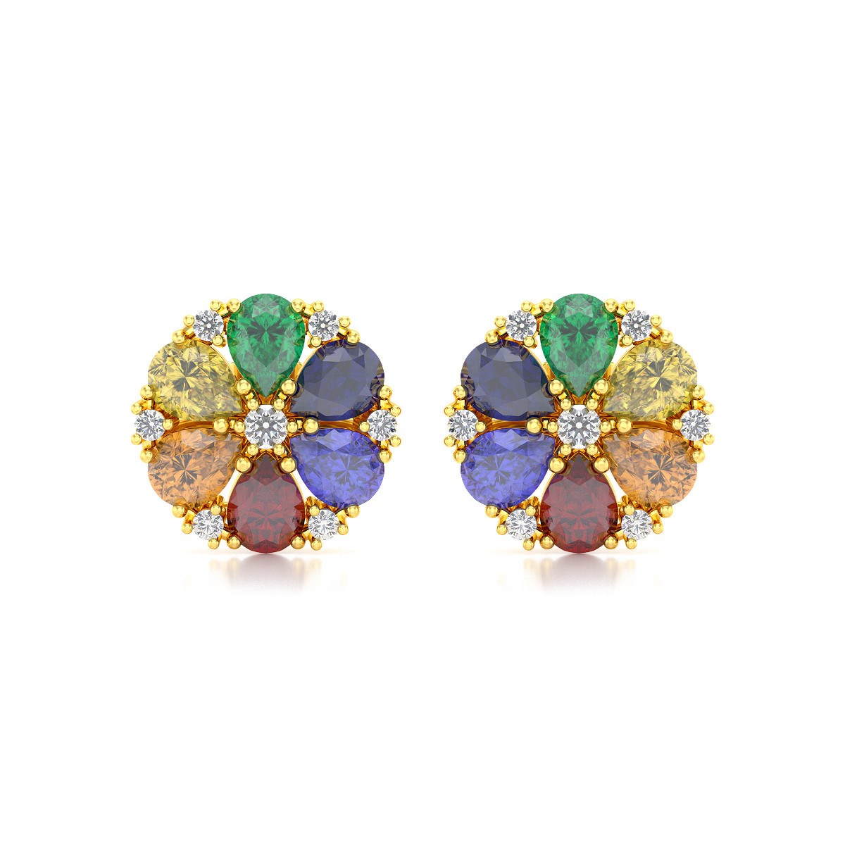 Boucles d'oreilles ADEN Or 585 Jaune Multi-Pierres précieuses et Diamant 2.74grs