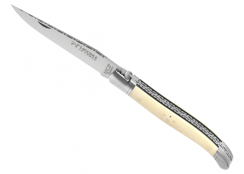 Couteau Laguiole prestige avec un manche en os de bovin et mitres en acier inoxydable