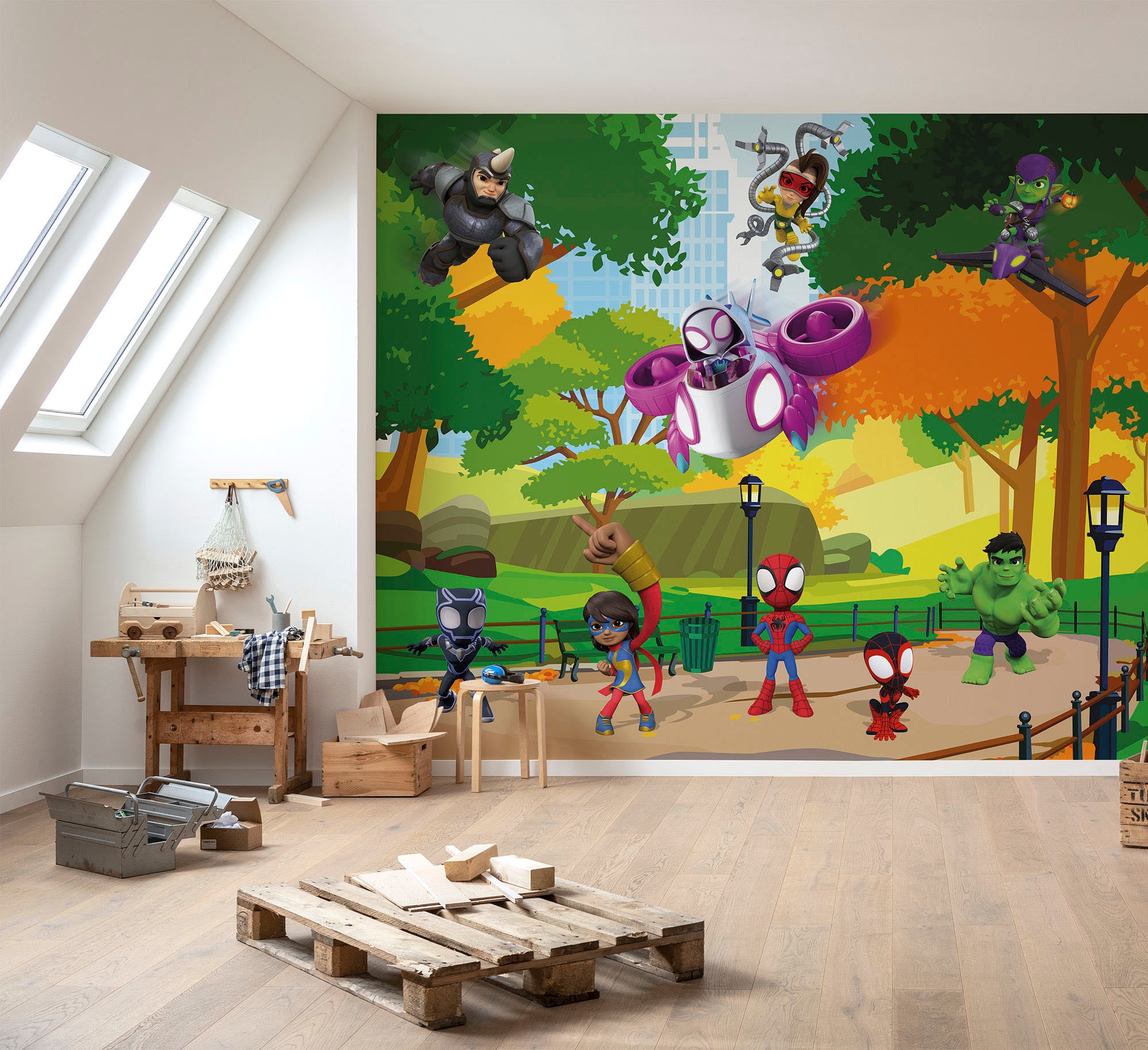 Komar Fototapete »Digitaldruck Vlies -  Spidey Scavenger Hunt - Grösse 300 x 250 cm« bedruckt glatt Kinderzimmer
