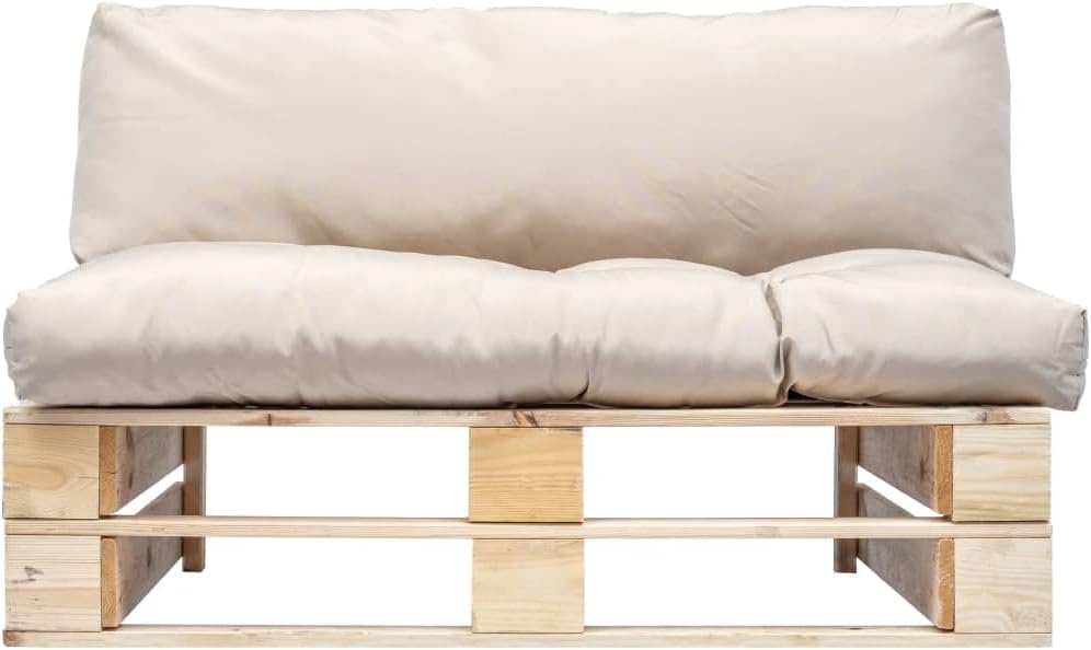 vidaXL Holz Palettensofa mit Sandfarbigen Kissen Palettenauflage Palettenkissen Paletten Polster Sofa Gartensofa Palettenmöbel Gartenmöbel In/Outdoor