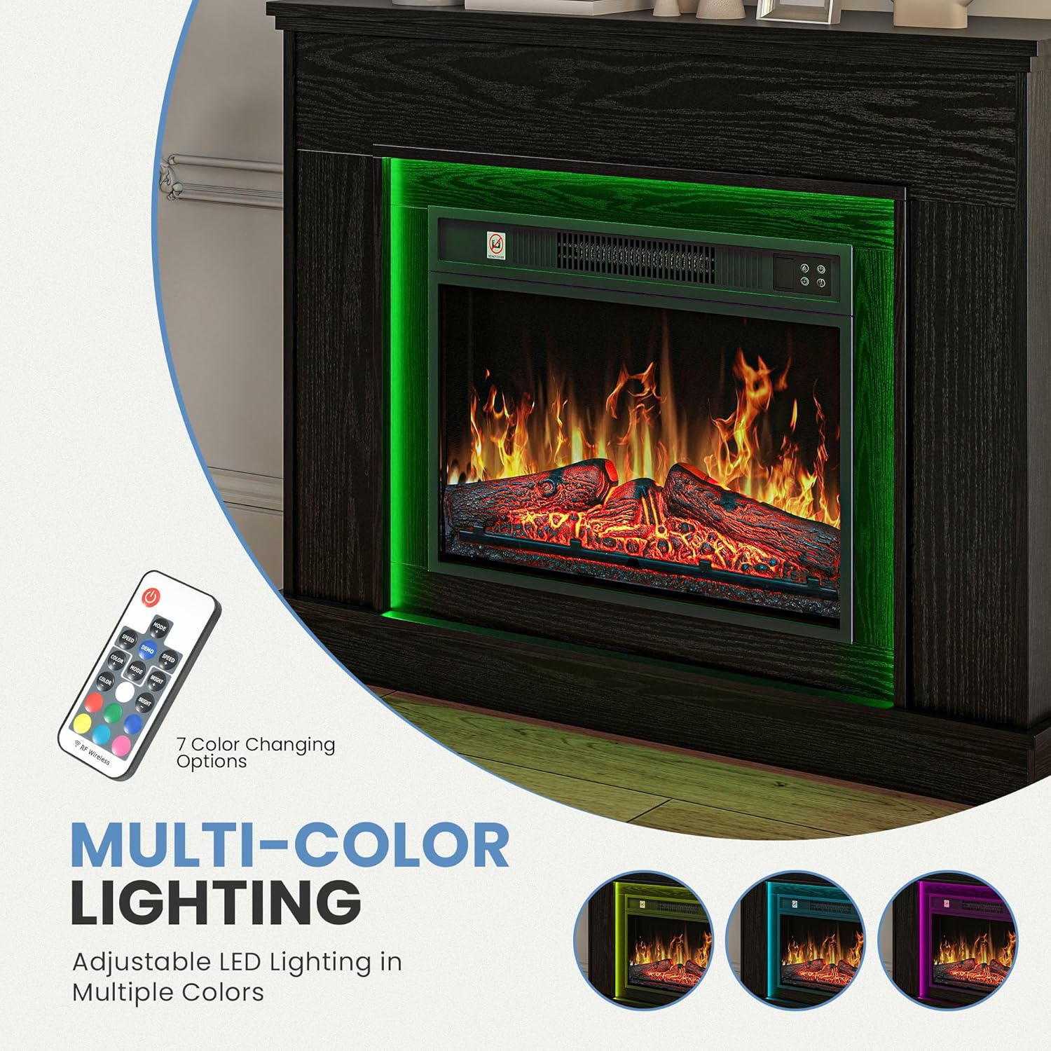TAUS Elektrokamin mit Heizung, Elektro Kamin mit LED 3D-Flammeneffekt Elektrischer Kamin Standkamin mit LED-Ambientelicht, Timer, Thermostat, Fernbedienung (Schwarz)