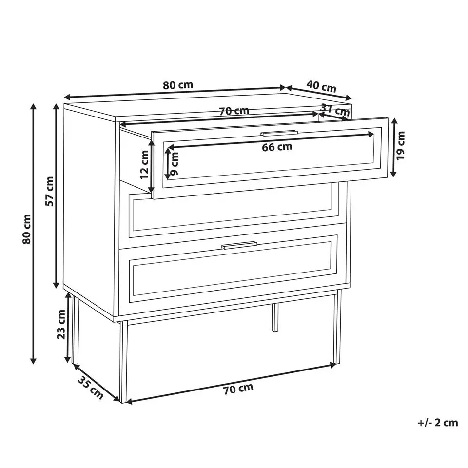 PASCO - Dressoir 3-lades - Lichte houtkleur - Rotan