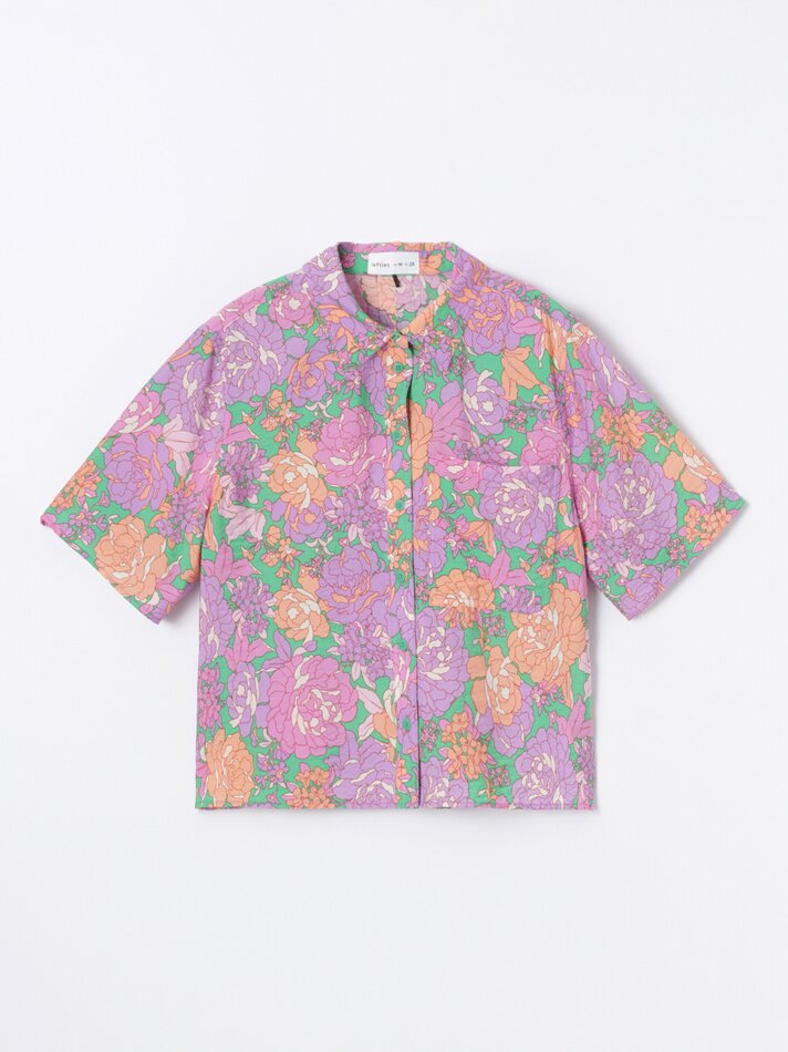 Camisa fluida de manga curta - Verde Água