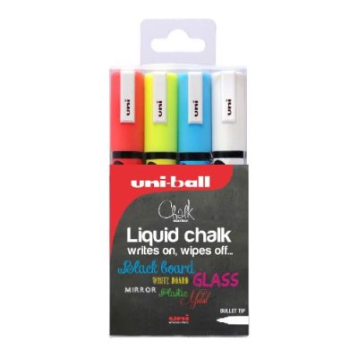 Uni Ball 5M Medium Bullet Tip Assorted Colours Chalk Markers Set Of 4