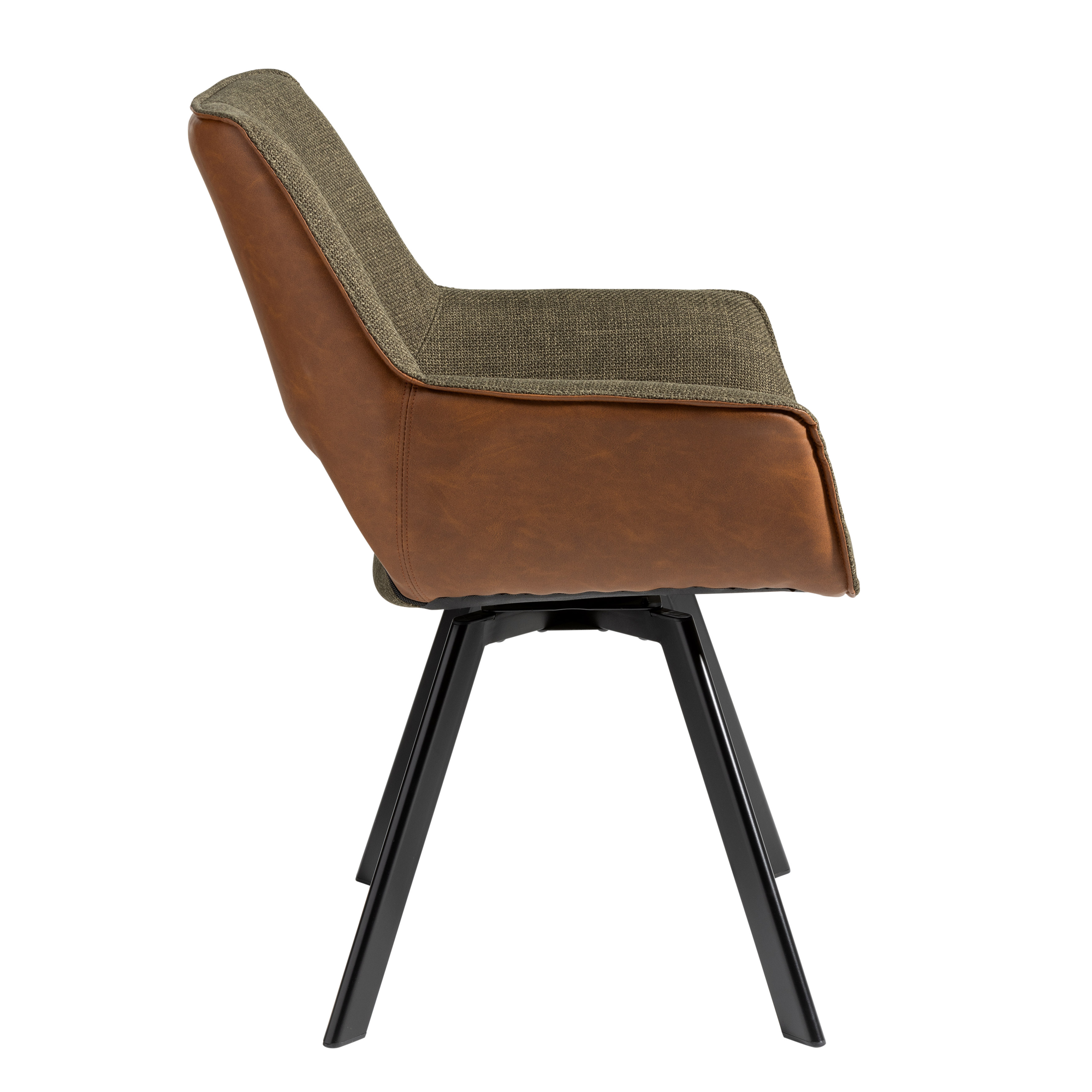 LodgeLiving draaistoel Carry groen(cognac achter en zijkant)