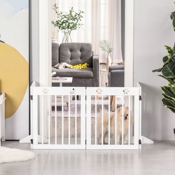Pawhut Barreira de Segurança Dobrável Grade de Proteção de 4 Painéis com Pés Portas Escadas Corredor 204x30x61cm Branco