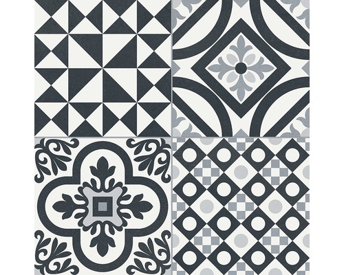 Porseleinen wand- en vloertegel Heritage zwart in 19 verschillende designs 33,15 x 33,15 cm