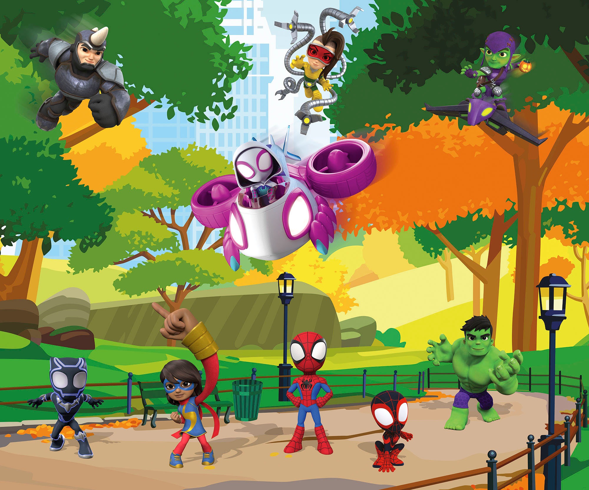 Komar Fototapete »Digitaldruck Vlies -  Spidey Scavenger Hunt - Grösse 300 x 250 cm« bedruckt glatt Kinderzimmer