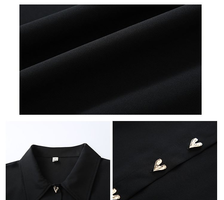 sansweet - Henley-jurk met lange mouwen, effen hartvormige knoopsluiting en A-lijn