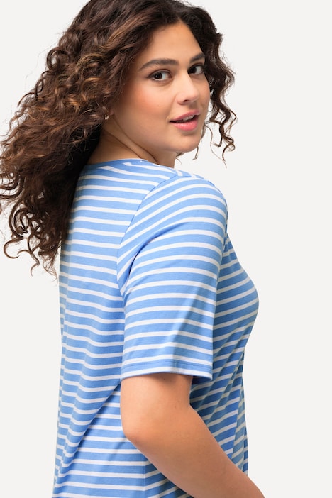 Shirt, Ringel, Saumband, V-Ausschnitt, Halbarm